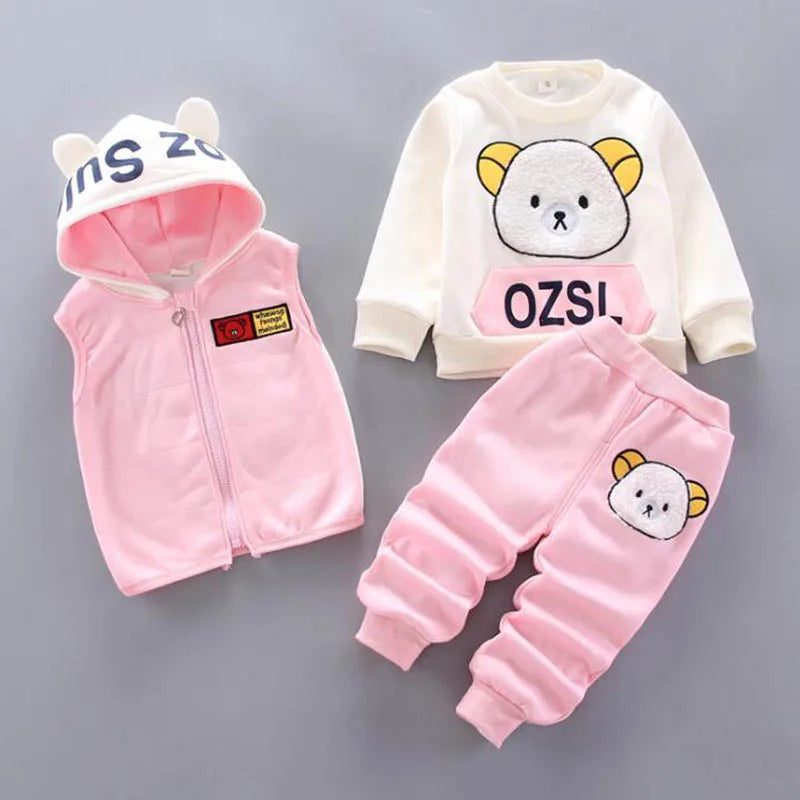 MINI BOSS Baby Clothing Set Tricken Fleece Children Hooded Outerwear Tops Pants 3PCS Outfits Kids Toddler Warm Costume Suit