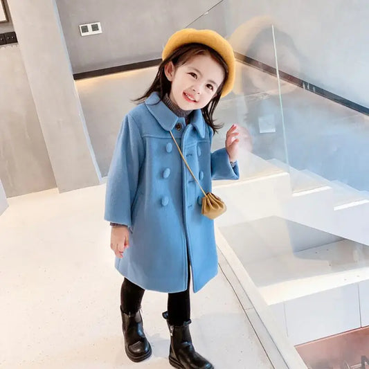 MINI LADY 2024 Double Breasted Girls Woolen Coats Autumn Winter Trench Jacket Coat 2-6Yrs Children Clothes For Kids Outerwear Birthday Present