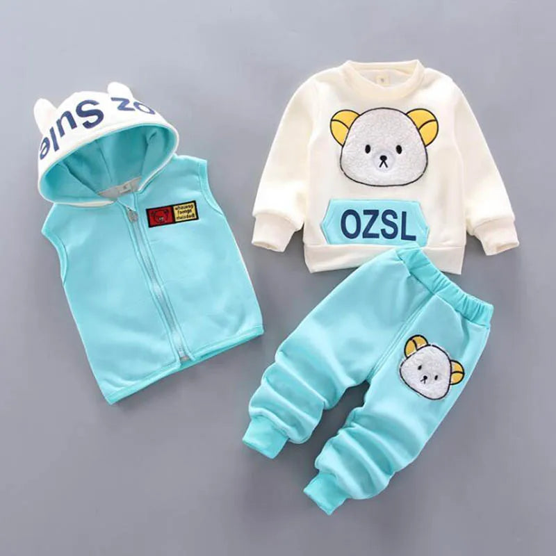 MINI BOSS Baby Clothing Set Tricken Fleece Children Hooded Outerwear Tops Pants 3PCS Outfits Kids Toddler Warm Costume Suit