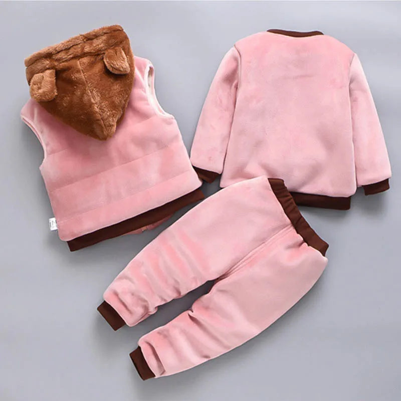 MINI BOSS Baby Clothing Set Tricken Fleece Children Hooded Outerwear Tops Pants 3PCS Outfits Kids Toddler Warm Costume Suit