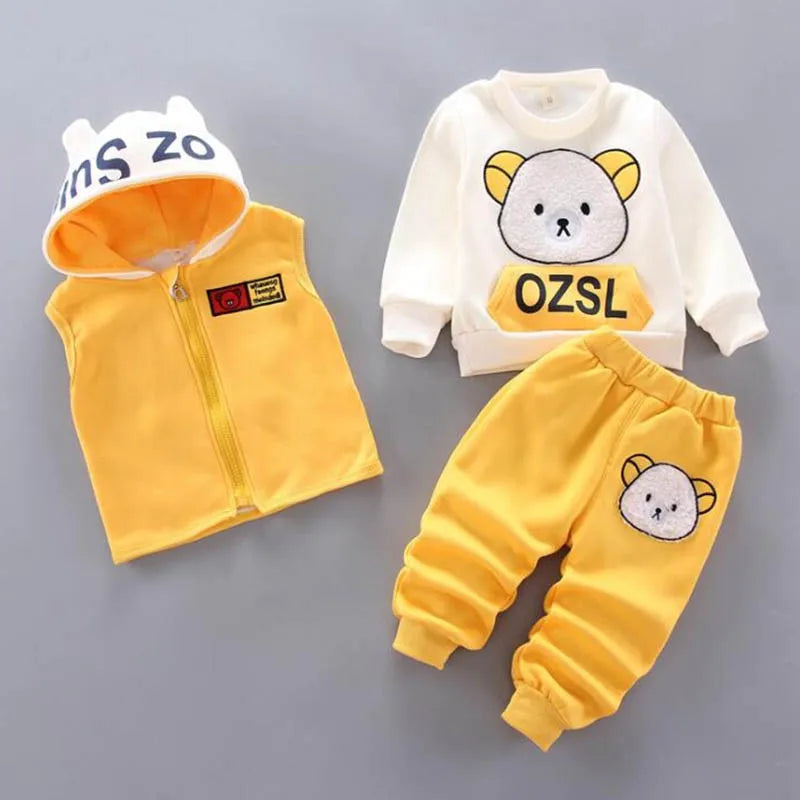 MINI BOSS Baby Clothing Set Tricken Fleece Children Hooded Outerwear Tops Pants 3PCS Outfits Kids Toddler Warm Costume Suit