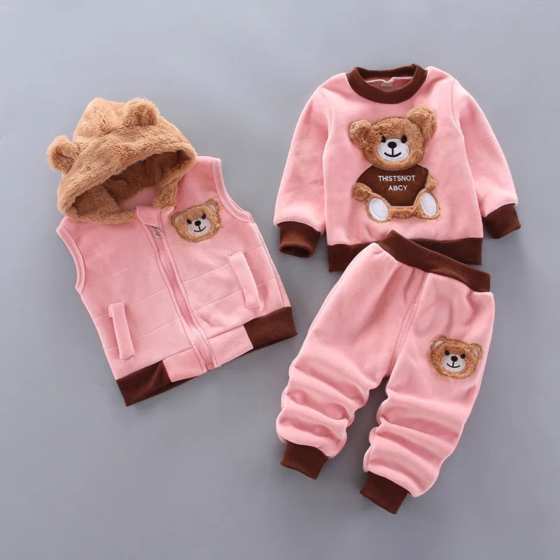 MINI BOSS Baby Clothing Set Tricken Fleece Children Hooded Outerwear Tops Pants 3PCS Outfits Kids Toddler Warm Costume Suit