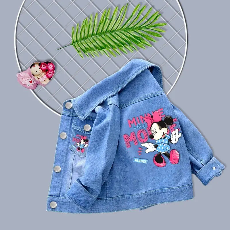 MINI LADY 2024 New Baby Boys Girls Denim Mickey Minnie Mouse Jacket Coat Spring Autumn Children Outerwear Kids Cotton Clothes for 2-9 Year