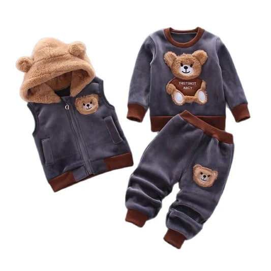 MINI BOSS Baby Clothing Set Tricken Fleece Children Hooded Outerwear Tops Pants 3PCS Outfits Kids Toddler Warm Costume Suit