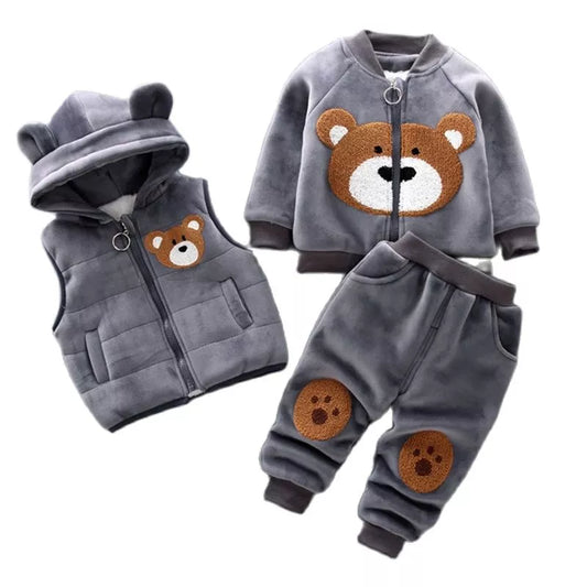 MINI BOSS 2024 Autumn Winter 3Pcs Cotton Sport Suit For  Warm Outfits