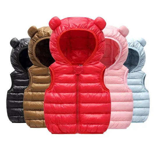 MIN LADY2024  New Baby Boys Girls Warm Down Vest Autumn Winter Cotton Waistcoat With Ears Kids Outerwear Children Clothing Hooded Jacket Vests