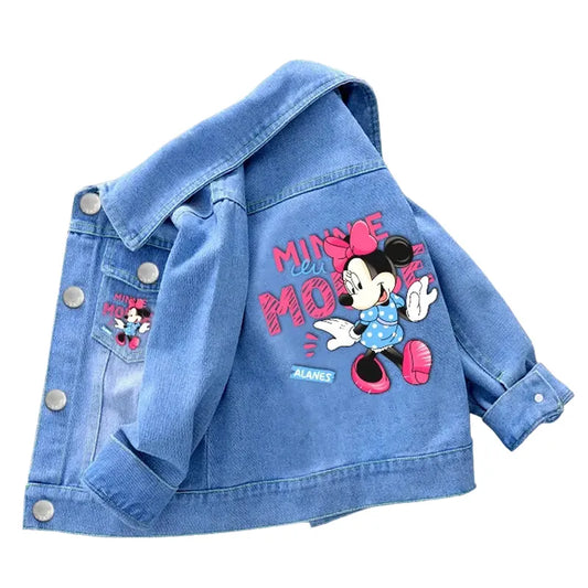 MINI LADY 2024 New Baby Boys Girls Denim Mickey Minnie Mouse Jacket Coat Spring Autumn Children Outerwear Kids Cotton Clothes for 2-9 Year